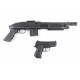 Shotgun M90 Mossberg + Pistolet CS 45 spring vue droite