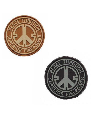 Patch PVC avec velcro peace throught superior fire power en divers couleurs