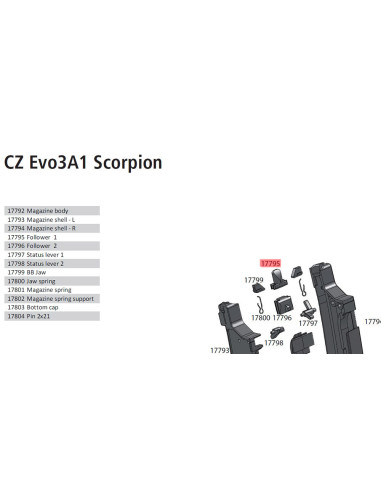Airsoft-GunPoussoir de bille du chargeur Scorpion EVO3 midcapASGPièces d'origine ASG13069