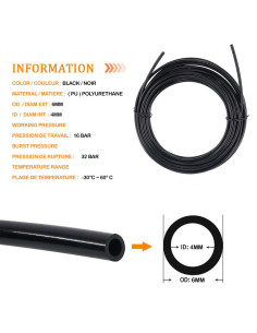 Ligne d'air flexible 6mm Noir