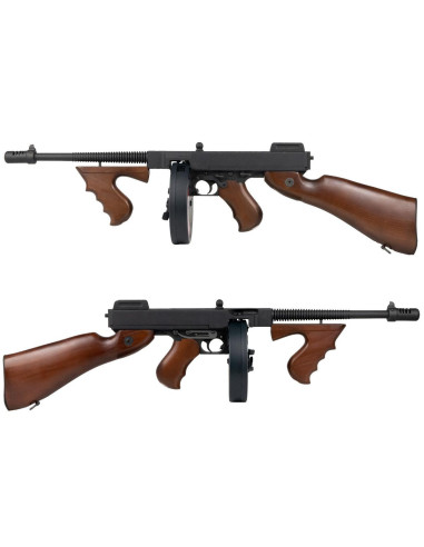 Airsoft-GunPistolet mitrailleur Thompson M1928 Bois metal + mosfetKing ArmsAEG / AEP33958AEG